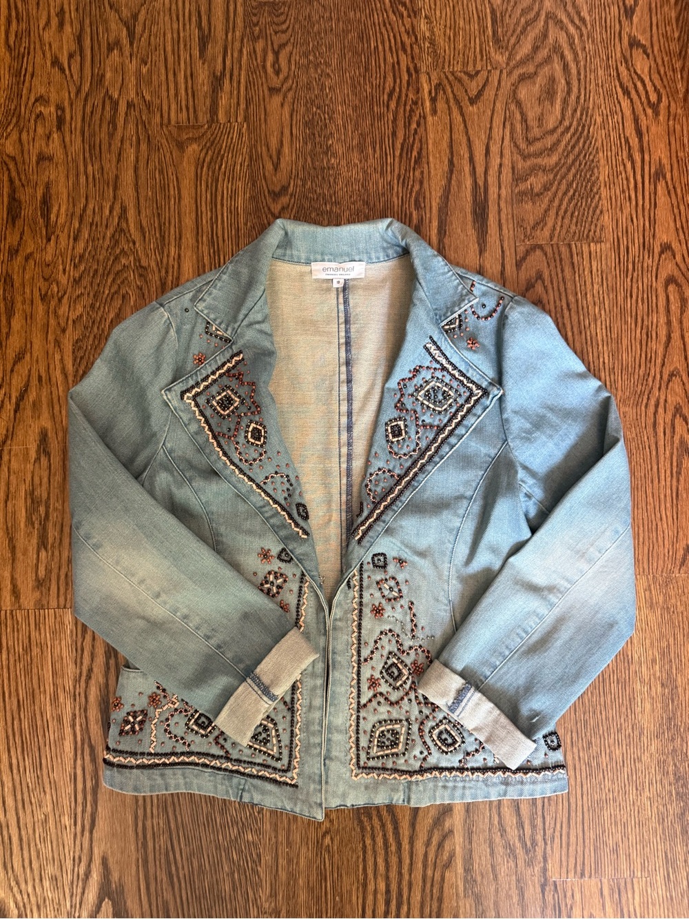 Emanuel Ungaro Beaded Denim Jacket in Light Blue